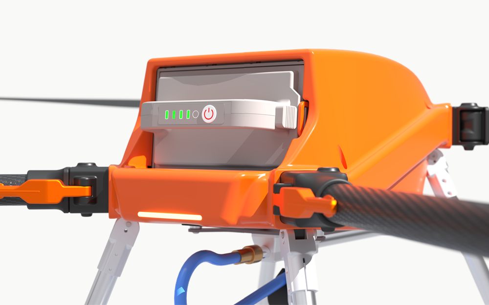SPD25 smart battery seated in its rear bay, with charge level indicator