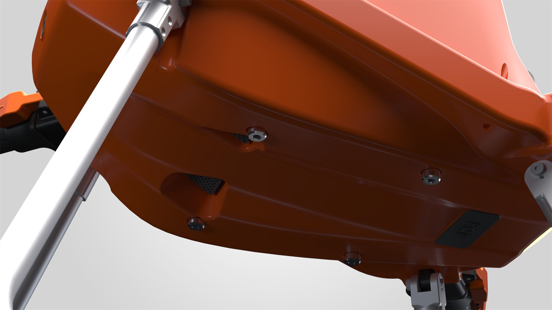 Underside of the SPD25 body showing four M4 mounting points and the PCP payload connection port