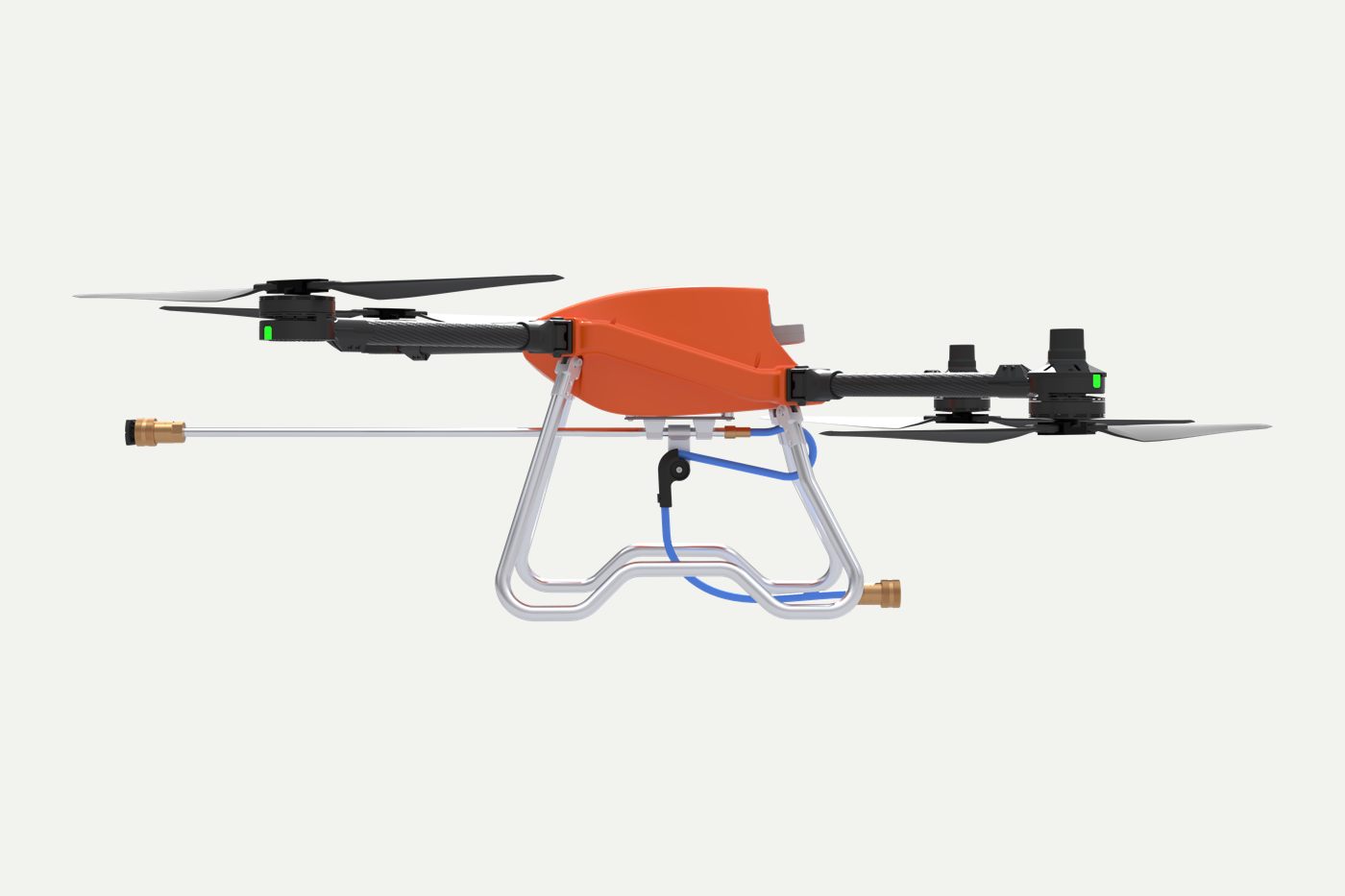 Side view of the SPD25 showing the spray boom with its quick-connect nozzle fitting and the ground-fed hose connection